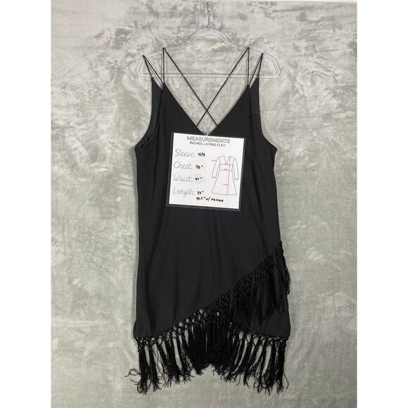 H&M V-Neck Cross Strap Wrap Skirt Fringe Evening Wear Party Dress Black Sz Large - Picture 9 of 9